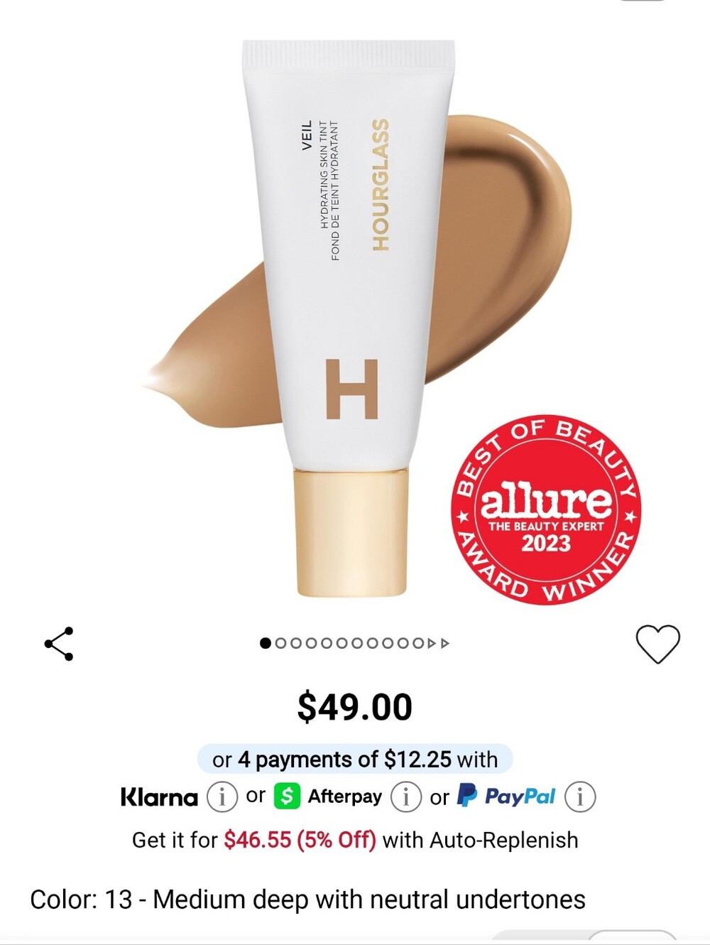 Hourglass Veil Hydrating Skin Tint — Color 13 Medium Deep (Neutral)